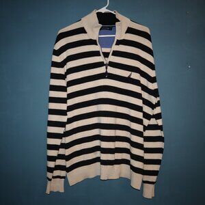 Nautica Cream and Black horizontal stripe sweater Cotton Mens L